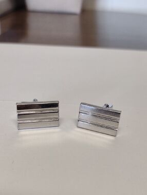 Swank Men's Silver Rectangular Stripe Cufflinks
